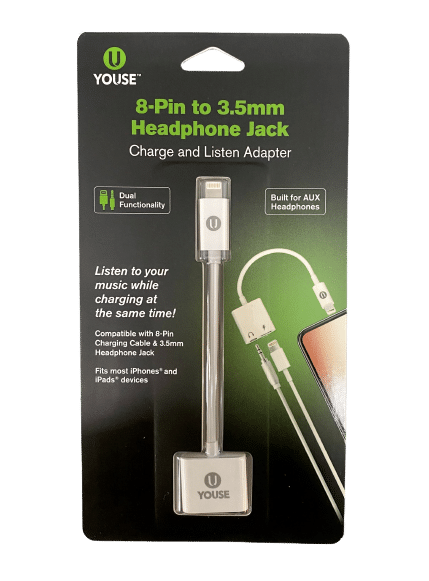 Youse 8-Pin to 3.5mm Headphone Jack Charge and Listen Adapter